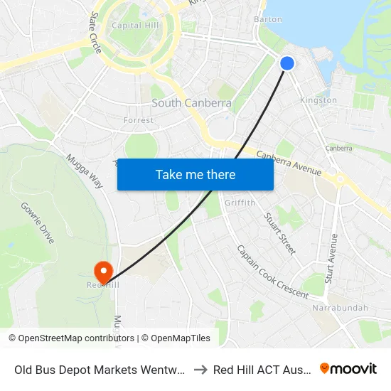 Old Bus Depot Markets Wentworth Av to Red Hill ACT Australia map
