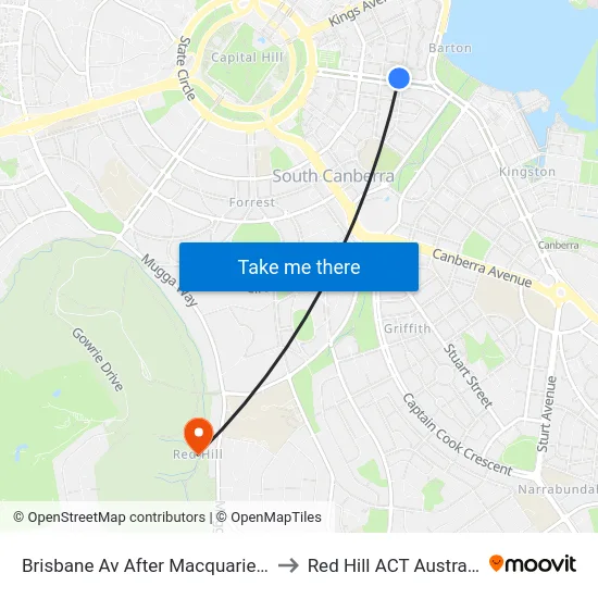 Brisbane Av After Macquarie St to Red Hill ACT Australia map