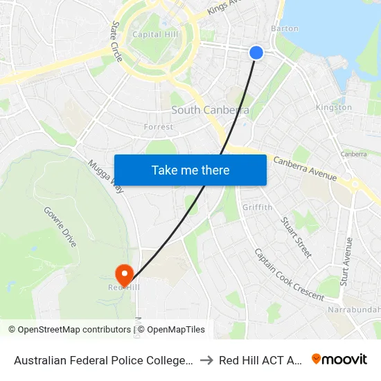 Australian Federal Police College Brisbane Av to Red Hill ACT Australia map