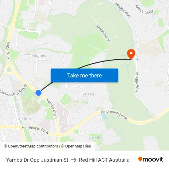 Yamba Dr Opp Justinian St to Red Hill ACT Australia map