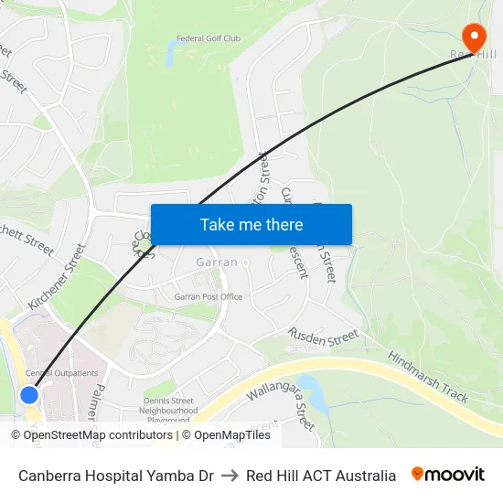 Canberra Hospital Yamba Dr to Red Hill ACT Australia map