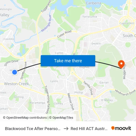 Blackwood Tce After Pearson St to Red Hill ACT Australia map