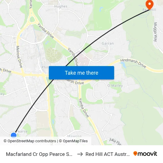 Macfarland Cr Opp Pearce Shops to Red Hill ACT Australia map