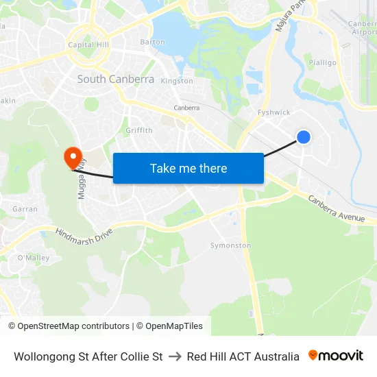 Wollongong St After Collie St to Red Hill ACT Australia map