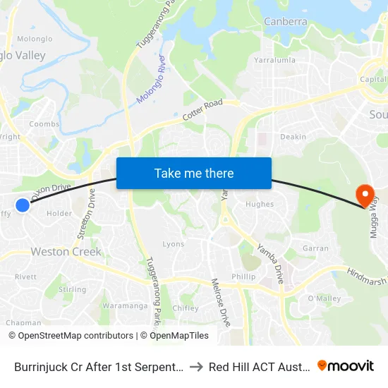 Burrinjuck Cr After 1st Serpentine St to Red Hill ACT Australia map