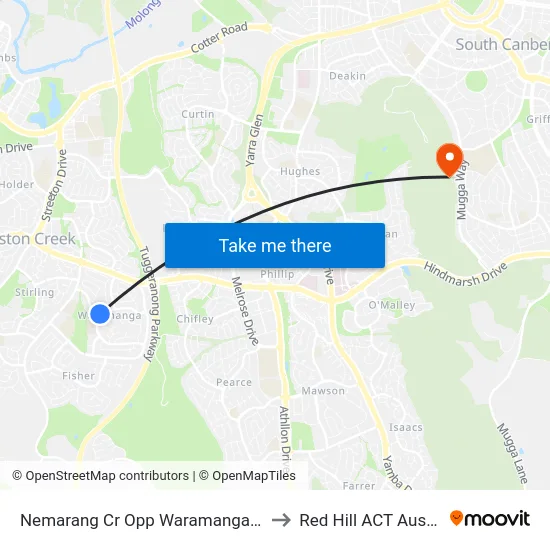 Nemarang Cr Opp Waramanga Shops to Red Hill ACT Australia map