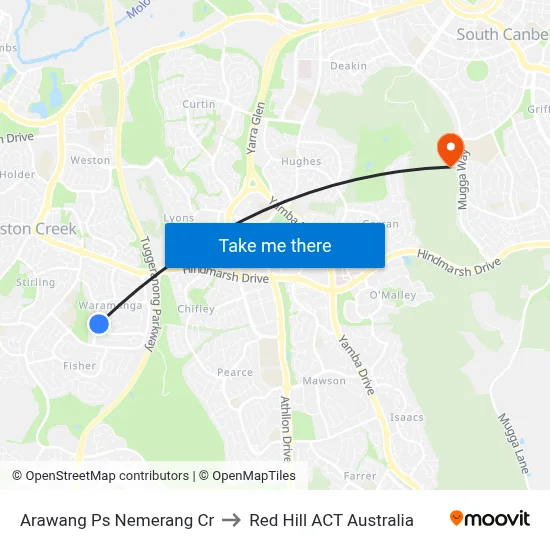 Arawang Ps Nemerang Cr to Red Hill ACT Australia map