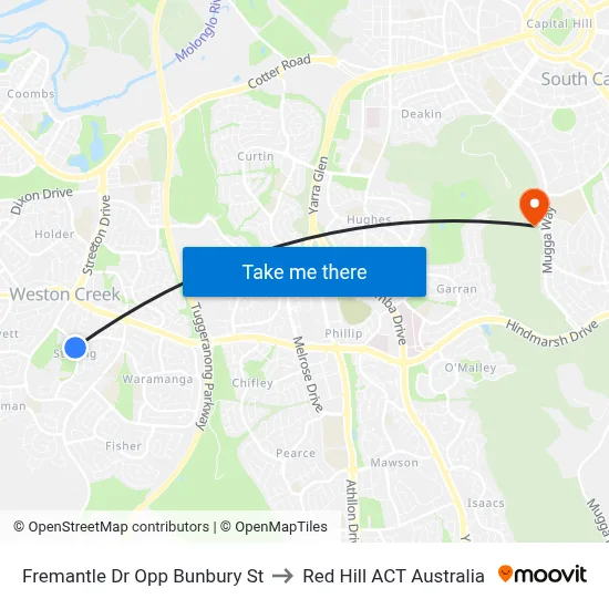 Fremantle Dr Opp Bunbury St to Red Hill ACT Australia map