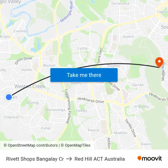 Rivett Shops Bangalay Cr to Red Hill ACT Australia map