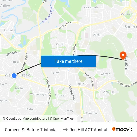 Carbeen St Before Tristania St to Red Hill ACT Australia map
