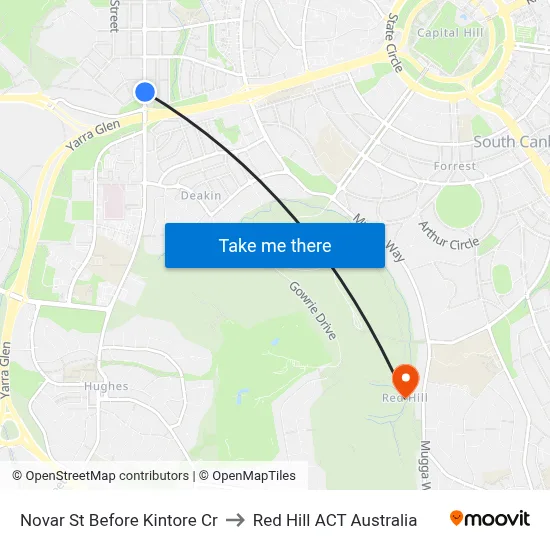 Novar St Before Kintore Cr to Red Hill ACT Australia map