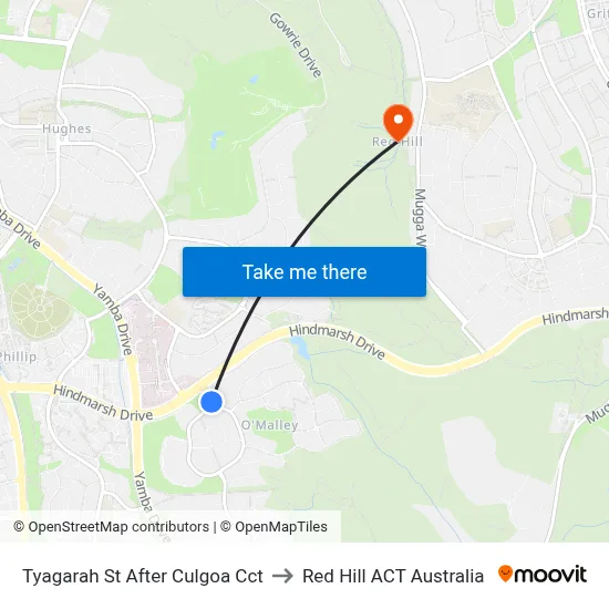 Tyagarah St After Culgoa Cct to Red Hill ACT Australia map