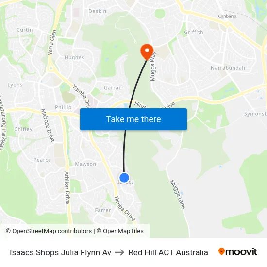 Isaacs Shops Julia Flynn Av to Red Hill ACT Australia map