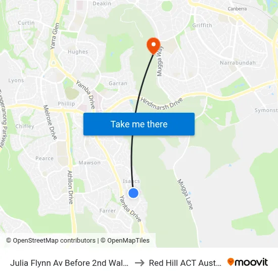 Julia Flynn Av Before 2nd Walton St to Red Hill ACT Australia map