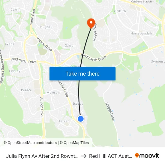Julia Flynn Av After 2nd Rowntree Cr to Red Hill ACT Australia map