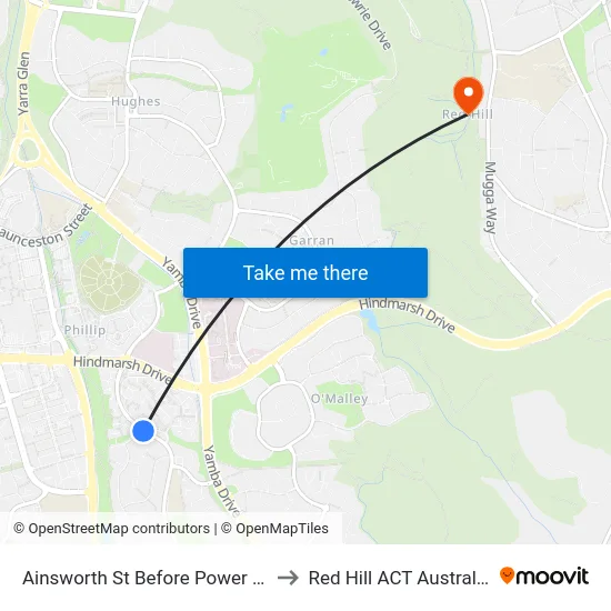 Ainsworth St Before Power St to Red Hill ACT Australia map
