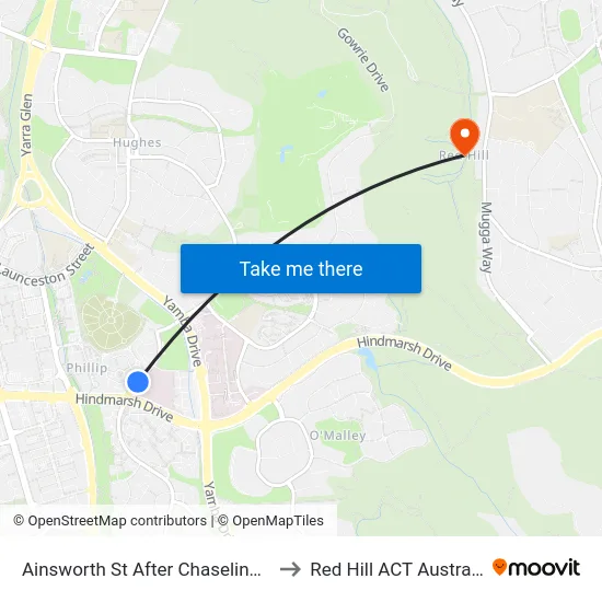 Ainsworth St After Chaseling St to Red Hill ACT Australia map