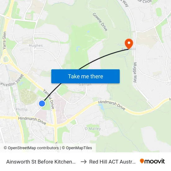 Ainsworth St Before Kitchener St to Red Hill ACT Australia map