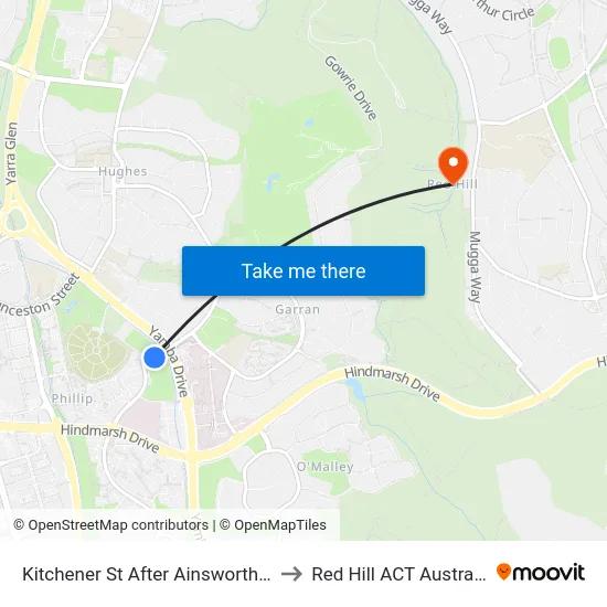 Kitchener St After Ainsworth St to Red Hill ACT Australia map