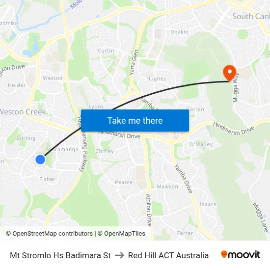 Mt Stromlo Hs Badimara St to Red Hill ACT Australia map