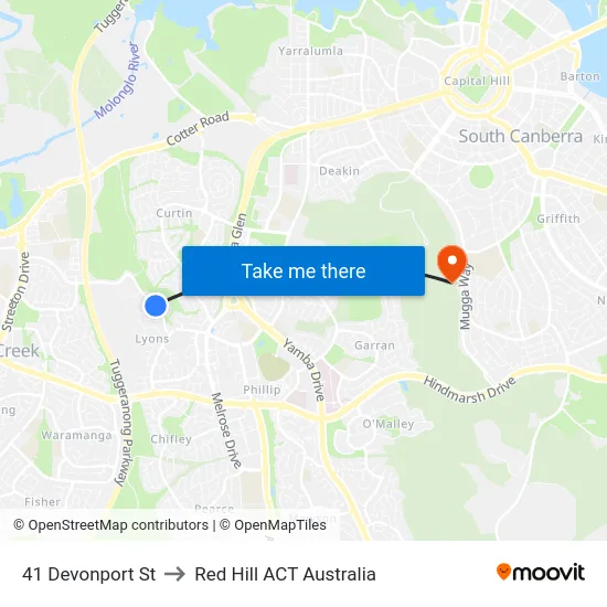 41 Devonport St to Red Hill ACT Australia map
