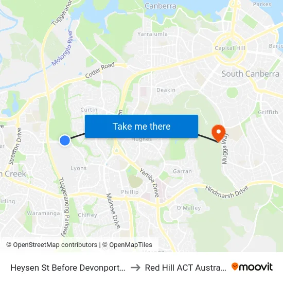 Heysen St Before Devonport St to Red Hill ACT Australia map