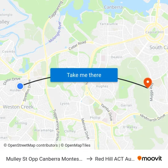 Mulley St Opp Canberra Montessori School to Red Hill ACT Australia map