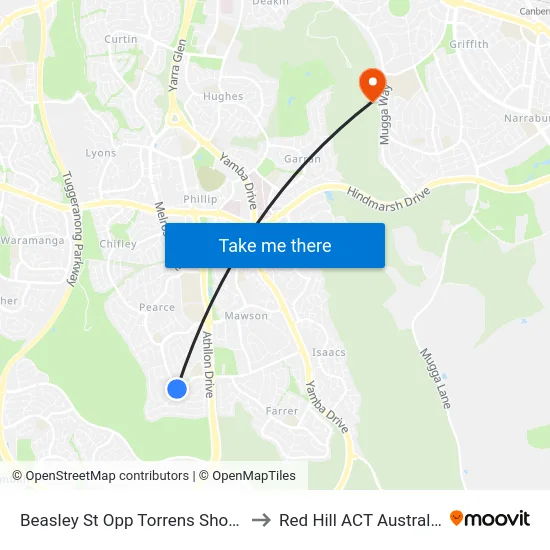 Beasley St Opp Torrens Shops to Red Hill ACT Australia map