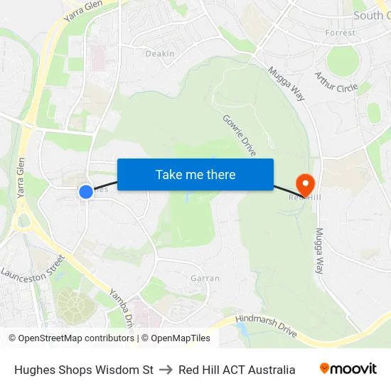 Hughes Shops Wisdom St to Red Hill ACT Australia map