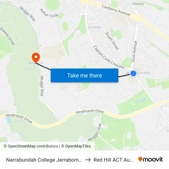 Narrabundah College Jerrabomberra Av to Red Hill ACT Australia map