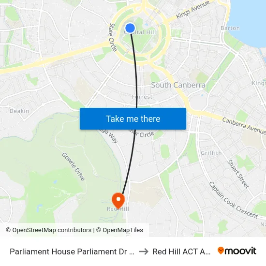Parliament House Parliament Dr Southbound to Red Hill ACT Australia map