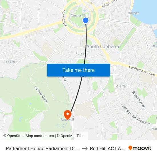 Parliament House Parliament Dr Northbound to Red Hill ACT Australia map