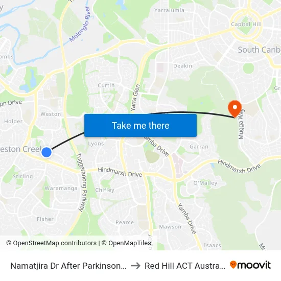 Namatjira Dr After Parkinson St to Red Hill ACT Australia map