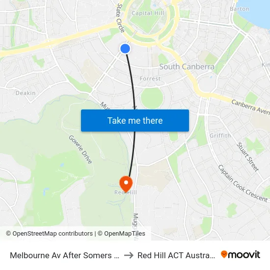 Melbourne Av After Somers Cr to Red Hill ACT Australia map