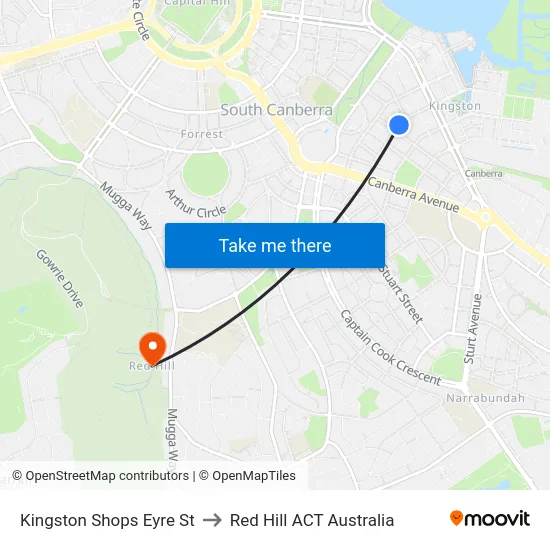 Kingston Shops Eyre St to Red Hill ACT Australia map
