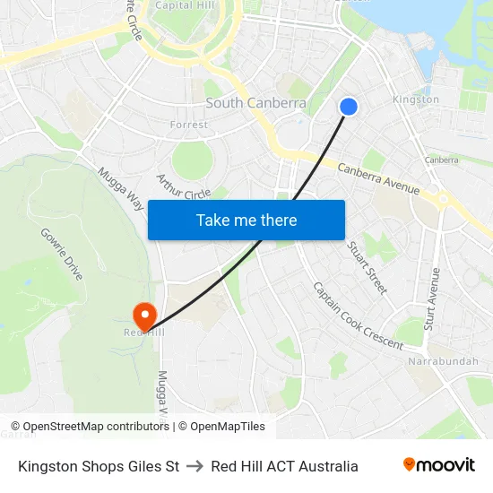Kingston Shops Giles St to Red Hill ACT Australia map