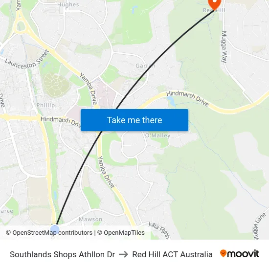 Southlands Shops Athllon Dr to Red Hill ACT Australia map