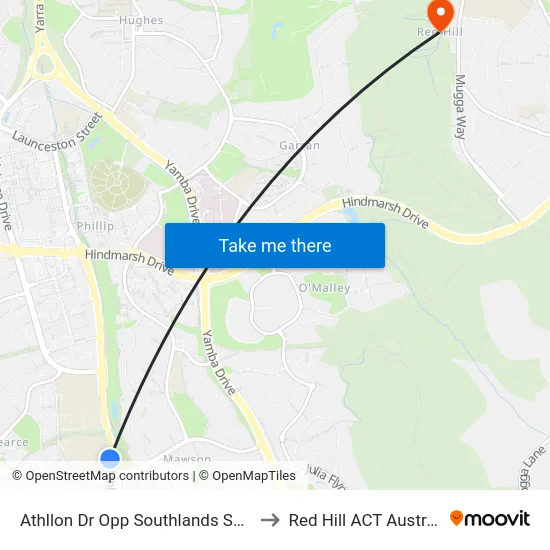 Athllon Dr Opp Southlands Shops to Red Hill ACT Australia map