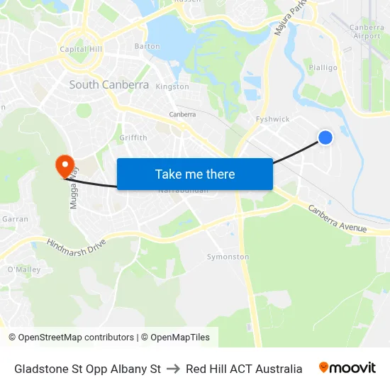 Gladstone St Opp Albany St to Red Hill ACT Australia map