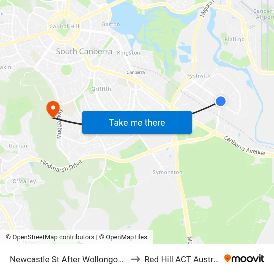 Newcastle St After Wollongong St to Red Hill ACT Australia map