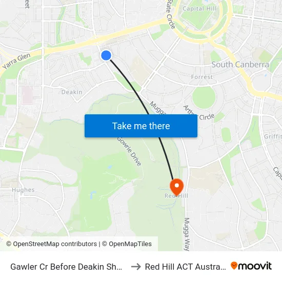 Gawler Cr Before Deakin Shops to Red Hill ACT Australia map