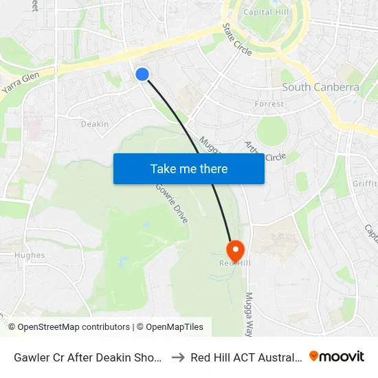 Gawler Cr After Deakin Shops to Red Hill ACT Australia map