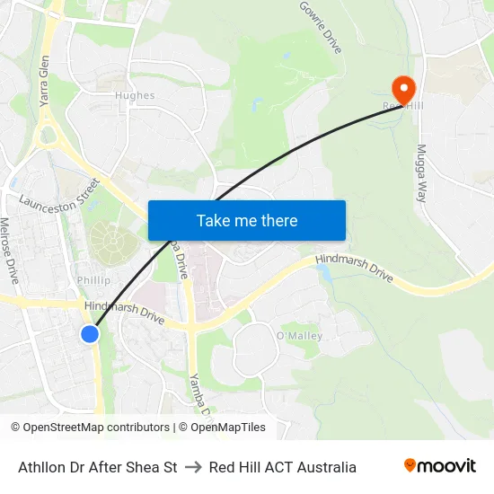 Athllon Dr After Shea St to Red Hill ACT Australia map