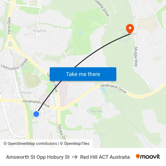 Ainsworth St Opp Hobury St to Red Hill ACT Australia map