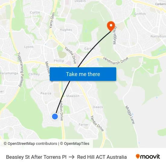 Beasley St After Torrens Pl to Red Hill ACT Australia map