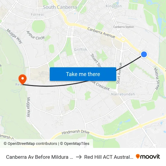 Canberra Av Before Mildura St to Red Hill ACT Australia map