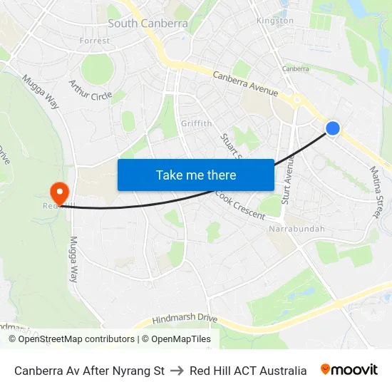 Canberra Av After Nyrang St to Red Hill ACT Australia map