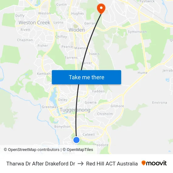Tharwa Dr After Drakeford Dr to Red Hill ACT Australia map