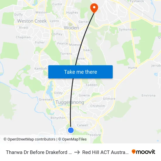 Tharwa Dr Before Drakeford Dr to Red Hill ACT Australia map