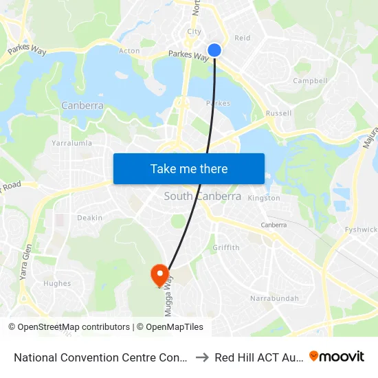 National Convention Centre Constitution Av to Red Hill ACT Australia map